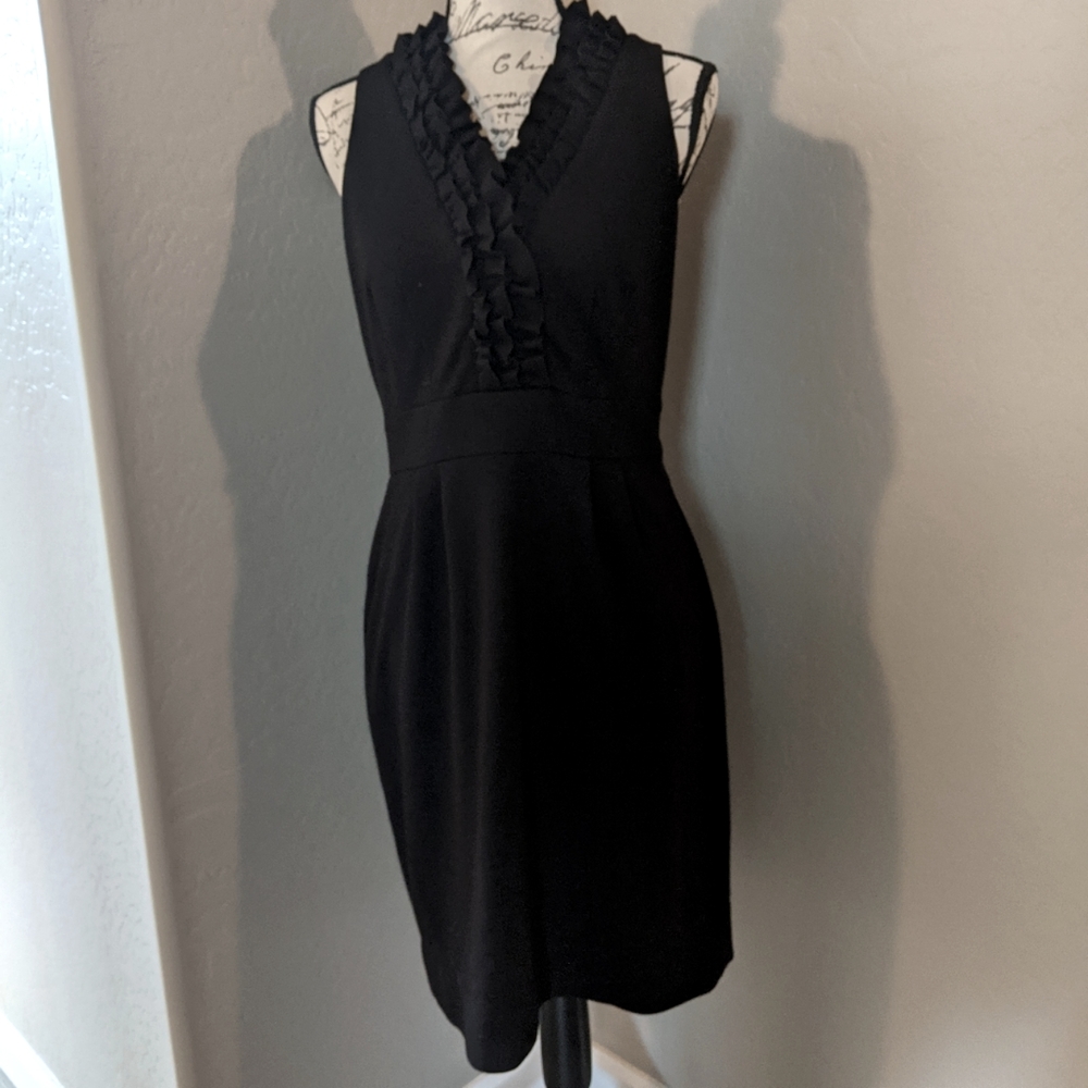Just Taylor Triple Ruffle V-Neck Black Dress